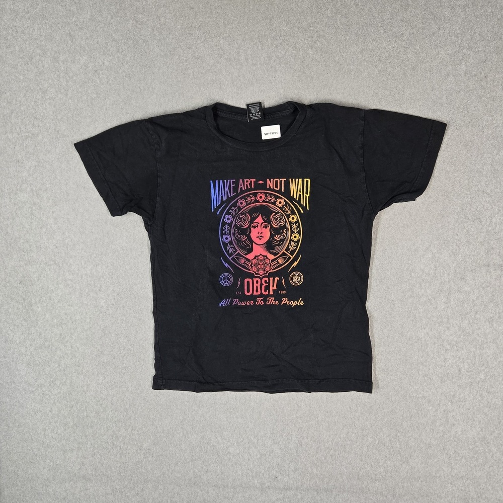 Obey Women Shirt M Black Graphic Portrait Logo Short Sleeve Print